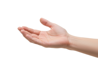 Isolated hand gesture for holding, presenting, receiving something, outstretched arm
