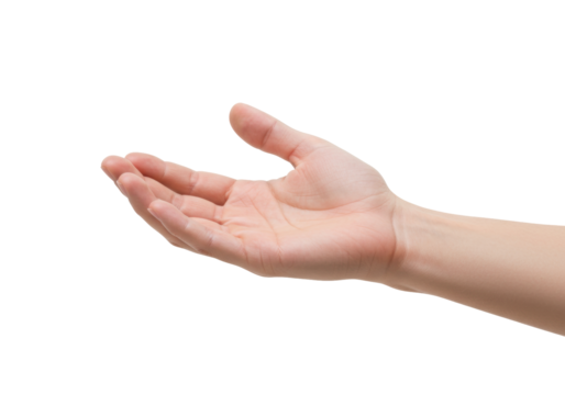 Isolated hand gesture for holding, presenting, receiving something, outstretched arm