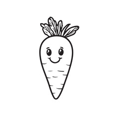 Cartoon carrot face illustration in vector style. Cute vegetable character with funny expression and colorful design