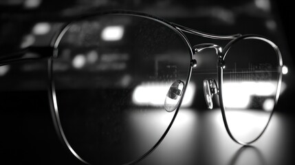 Aviator sunglasses closeup with reflections in a dark environment