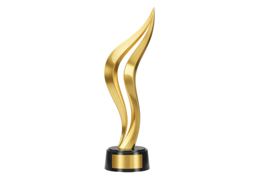 Golden trophy award isolated on transparent background, elegant prize for achievements and recognition in sports and business