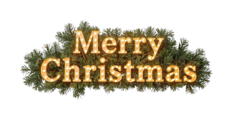 Merry Christmas inscription on the Christmas tree isolated on transparent or white background, png