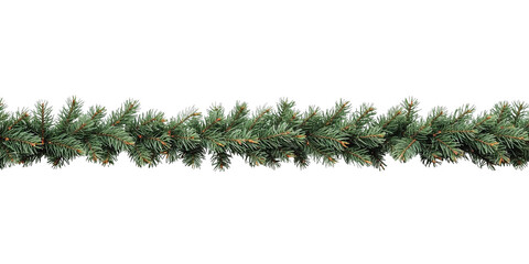 Thin Christmas tree garland in the middle isolated on transparent or white background, png