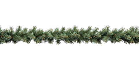 Thin Christmas tree garland in the middle isolated on transparent or white background, png
