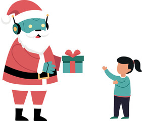 Robot Santa Giving Gift to Child