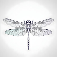Detailed Dragonfly Line Art Illustration with Open Wings