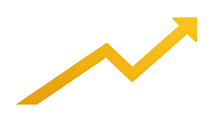 Golden zig-zag arrow points upward on a stark black background, signaling growth