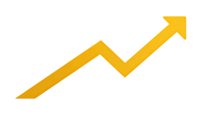 Golden zig-zag arrow points upward on a stark black background, signaling growth