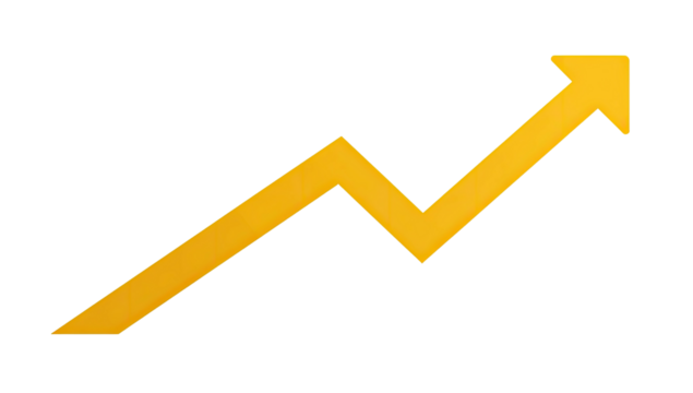 Golden zig-zag arrow points upward on a stark black background, signaling growth