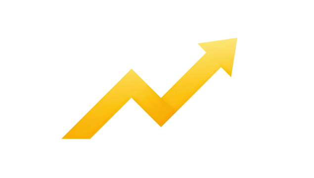 A yellow, upward-pointing arrow icon, stylized with a zig-zag movement, set against a black backdrop