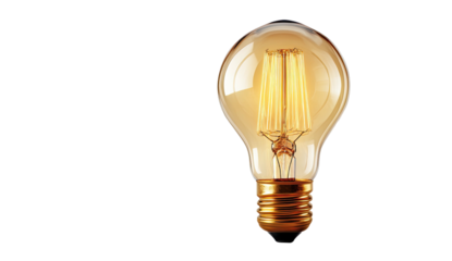 A close-up studio shot of a glowing lightbulb isolated against a stark black backdrop