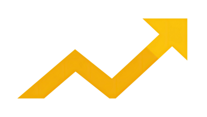 Graphic depiction of an arrow pointing upward, signifying progress or growth, against a black background