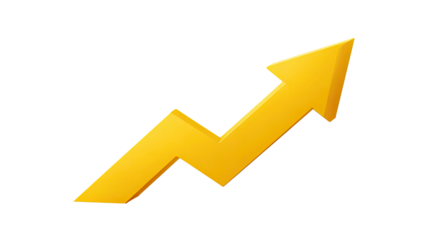 A stylized yellow arrow, angled upwards, zigs and zags across a solid black background