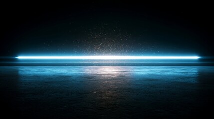 A single beam of light pierces deep darkness, creating a striking contrast. Soft edges fade into the void, with floating dust particles adding depth. A minimalist composition evoking mystery and hope.