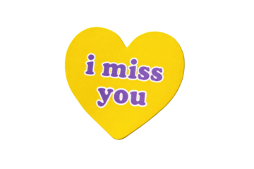 A vibrant yellow heart-shaped graphic, expressing tender feelings in purple text on a black background
