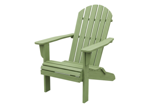 Green Adirondack chair isolated, outdoor furniture for patio or garden relaxation and backyard decor