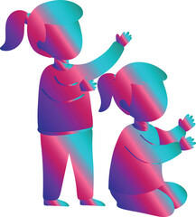 Gradient Two Girls with Ponytails