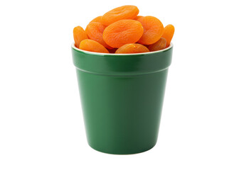 Dried apricots in a green cup isolated, healthy snack food rich in vitamins and fiber on a no background PNG
