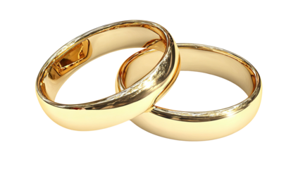 Close-up of two golden wedding bands intertwined, symbolizing eternal love and commitment