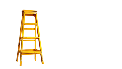 A wooden four-step ladder, painted yellow, stands on a black background