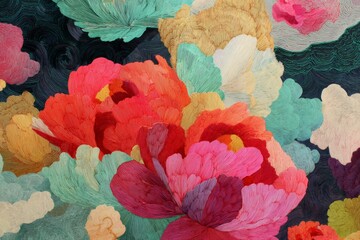 Obraz premium Vibrant embroidered floral art creating abstract floral pattern