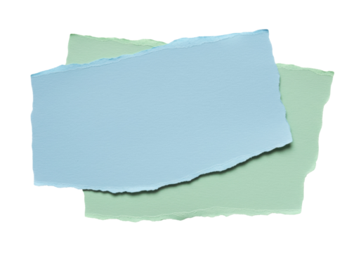 Two torn paper pieces isolated on transparent background, light blue and green paper scraps for collage and design use - Powered by Adobe