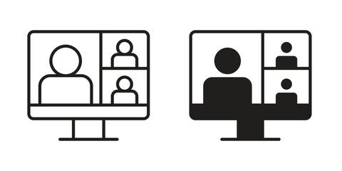 Video chat icon outline illustration sign