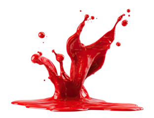 Vibrant red liquid erupts from the base, forming a dynamic, splashing crown shape