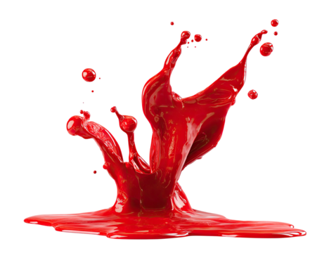 Vibrant red liquid erupts from the base, forming a dynamic, splashing crown shape