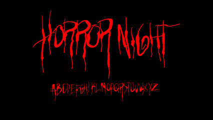 Horror Night dripping blood alphabet, red gothic alphabet vector set for Halloween, dark poster, scary design, and spooky typography art. © Artmoreink