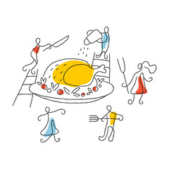 People cooking Thanksgiving turkey minimalist vector illustration
