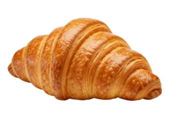 Golden brown croissant isolated on transparent background, delicious viennoiserie pastry for breakfast and bakery concepts