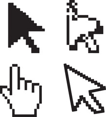 Fototapeta premium Pixelated cursor icons black silhouette pointer arrow