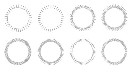 A collection of eight circular frames with radiating line patterns