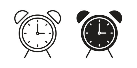 Alarm clock icon flat black and white logo
