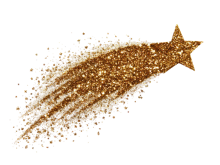 Golden star shape streaking across a black background, sparkling and glittery