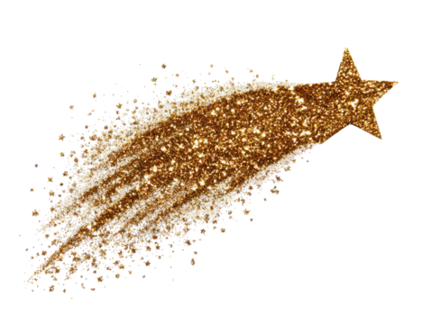 Golden star shape streaking across a black background, sparkling and glittery - Powered by Adobe