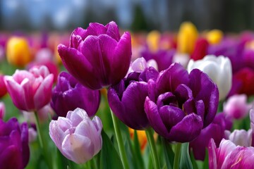Obraz premium Colorful tulips blooming in a vibrant garden during springtime
