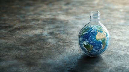 Photorealistic Earth Globe in Plastic Bottle on Concrete Floor with Textures and Diffuse Lighting