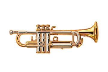 Fototapeta premium A lustrous golden trumpet, its intricate design and polished metal gleam against a stark black backdrop