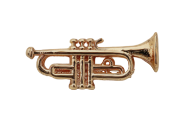 A shiny golden trumpet miniature isolated on a black background, perfect for musical designs