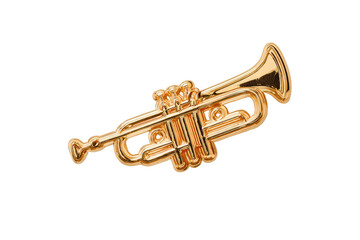 Obraz premium A golden miniature brass instrument with detailed curves, keys, and bell, set against a black backdrop
