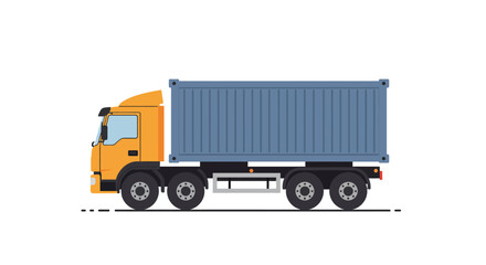 Vector Illustration of a Yellow Truck with Blue Cargo Container.