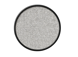 A textured grey circular object with a black rim, centered against a black background