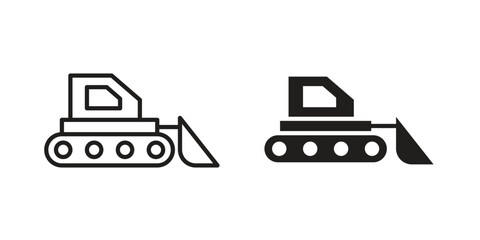 Bulldozer icon flat black and white logo