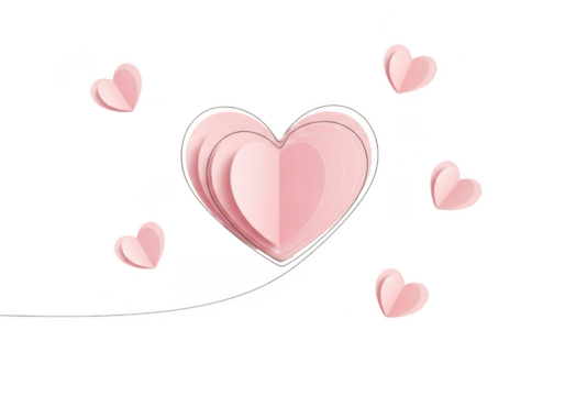 Pink paper hearts isolated on transparent background, a symbol of love and romance, perfect for valentines day cards - Powered by Adobe