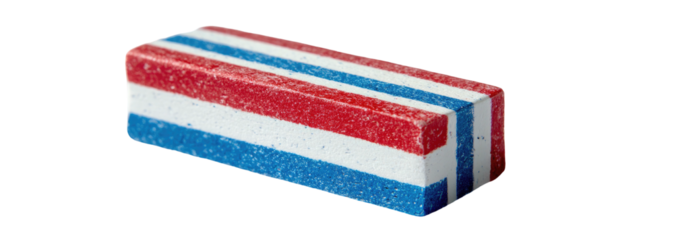 Rectangular confectionery bar with alternating layers of red, white, and blue. Edges slightly softened