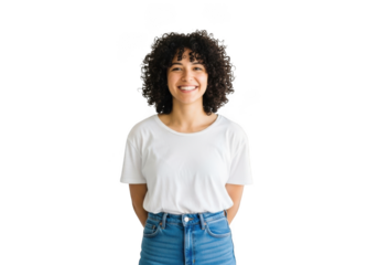 Portrait of a beautiful and happy latin woman smiling isolated on transparent background young woman wearing casual clothes