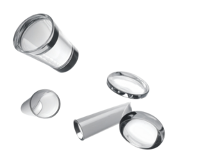 Abstract Glass-Like Translucent Cylinders Hovering Transparent Background.