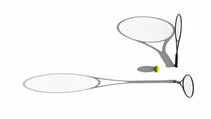 Long Shadows Tennis racket isolated on white background . 3d Render